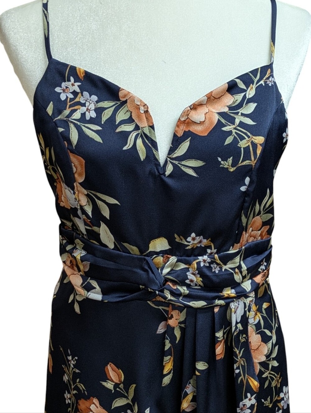 Lulu's My Favorite Day Navy Blue Floral Print Tulip Skirt Midi Dress Size Large - Picture 3 of 10
